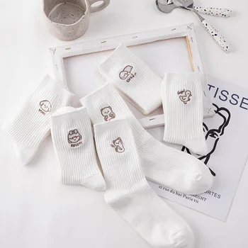 Бели чорапи, дамски тъфтинг чорапи с бродерия, сладки памучни дамски чорапи, абсорбиращи потта, есенно-зимни японски модни чорапи