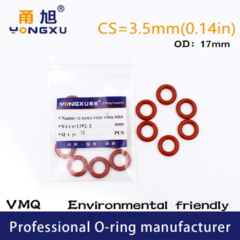 10 бр./лот, червено силиконово о-пръстен, силикон/VMQ CS3.5 мм, дебелина на OD17 * 3,5 мм, о-пръстен, гумени уплътнители, Водоустойчив уплътнител за миене 0