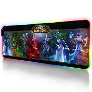 Голям Размер на Цветна Светлина RGB World of Warcraft Игра Подложка За Мишка, устойчива на плъзгане Гумена Основа Компютърна Клавиатура Подложка За Мишка Осветление 0