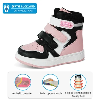 Ortoluckland/Детски спортни обувки, Пролетно-зимни обувки За момичета, Модни Детски Ортопедични кожени Розови Маратонки за деца от 3 до 8 години