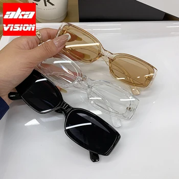 AKA VISION 2022 Правоъгълни Ретро Слънчеви Очила Дамски Луксозни Vintage слънчеви Очила За Жени/Мъже Квадратни Очила Дамски Огледално Oculos De Sol
