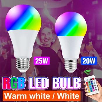 RGB Лампа E27 Led Лампа 220v Умна Крушка 20 W 25 W Лампара Цветен Led Прожектор Атмосферното Осветление За Дома С Горивото