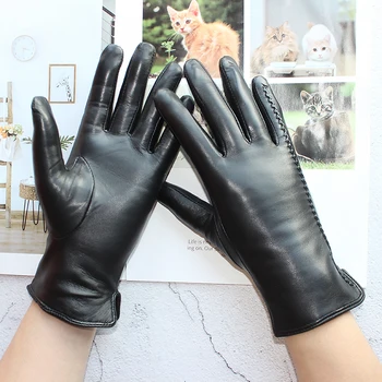 Нови Ръкавици От Овча Кожа, Дамски Висококачествени Вносни Кожени Модни Кадифени Ръкавици За Водача, Зимни Мотоциклетни Ръкавици За Шофиране