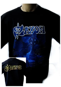 Саксонский Плакат Черна Мъжка Тениска Тениска Рок Група Тениска Музика
