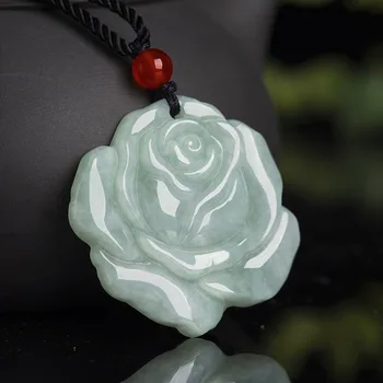 Горещи Продажба Естествена Jadeite Розата е Цветето на Ледена Висулка Нефрит Чар Колие Изискани Бижута, Модни Аксесоари с Веригата Подарък