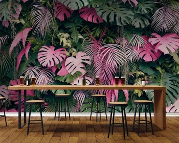 beibehang papel de parede Потребителски съвременните модни тапети розово зелена тропическа дъждовна гора растителен фон тапети