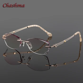 Очила Дамски Рамки За Очила Без Рамки Titanium Цвят Слънчеви Очила По Рецепта На Стъклените Диаманти Анти Син Лъч Анти Съпротива Лещи