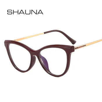SHAUNA Ретро TR90 Метален Котешки Очи За Жените Рамки За Очила Модерен Прозрачен Анти-Синя Светлина За Мъже Оптичен Пружинен Шарнир Рамки За Очила