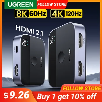 UGREEN HDMI 2,1 Сплитер Превключвател на 8 Към 60 Hz 4 До 120 Hz 2 в 1 изход за ТВ Xiaomi Xbox SeriesX PS5HDMI Кабелен Монитор HDMI 2,1 Ключ