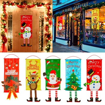 114x45 см Коледен Банер На Вратата На Верандата, Дядо Коледа, Снежен човек Весела Коледа Окачен Флаг Коледно Украшение За Дома Навидад
