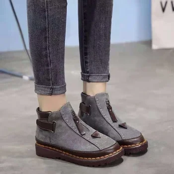 Къси дамски обувки Големи размери, есенно-зимни обувки в западен стил в британския стил 2022 г., женски цветни обувки на равна подметка, Botas De Mujer