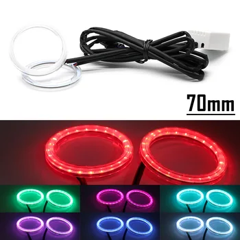 70 ММ RGB Цветни COB Автомобилни Фарове Angel Eyes LED Light Halo Пръстени Комплект Лампи 2 елемента 0