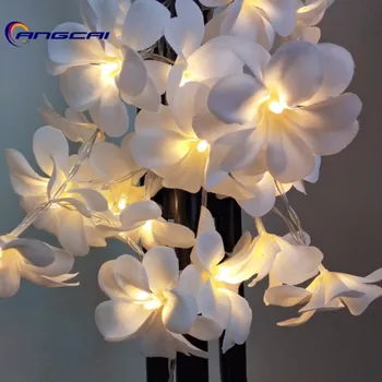 бяла лилава кърпа frangipani цвете сватба led гирлянди, работещи на батерии, Плюмерия, венец, парти, Коледа, интериор за спални 1/2/3/4 м 0