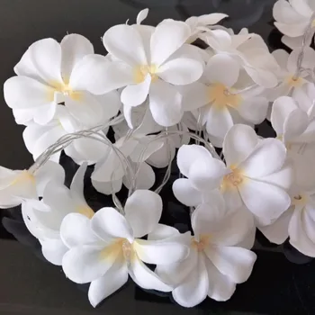 бяла лилава кърпа frangipani цвете сватба led гирлянди, работещи на батерии, Плюмерия, венец, парти, Коледа, интериор за спални 1/2/3/4 м 3