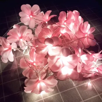 бяла лилава кърпа frangipani цвете сватба led гирлянди, работещи на батерии, Плюмерия, венец, парти, Коледа, интериор за спални 1/2/3/4 м 5
