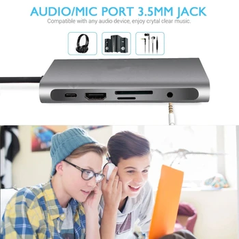 USB C Докинг станция Type C Hub Адаптер 10 в 1 Конвертор 4K, HDMI-съвместими VGA USB 3.0, RJ-45 Gigabit Ethernet За Macbook Pro 4