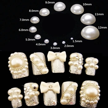 (1,5 мм ~ 12 мм) Бял/Слонова кост Перли За Нокти Декор Акрил с полукръгла Перли САМ Изготвяне на Модни Бижута и Аксесоари за дизайн на ноктите