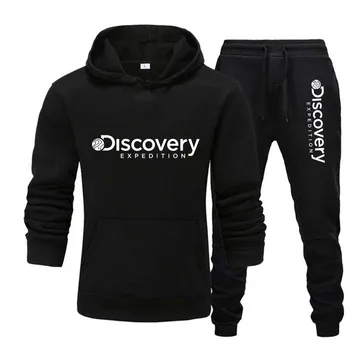 2022 Discovery Channel Мъжки Пуловер Качулки Hoody + Спортни Панталони Костюм Есен-Зима На Топло Спортен Костюм Комплекти За Мъже Връхни Дрехи С Качулка
