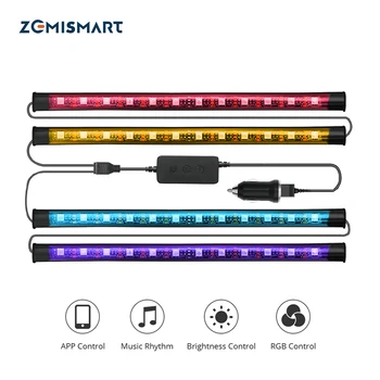 Zemismart RGB Атмосфера на интериора на Колата Led Лампа за Кола с USB Прикуривателем Украса на Колата за Управление на Hristo МОЖНО