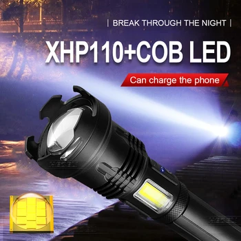 Нов XHP110 + мощен COB led фенерче 18650 акумулаторна батерия тактически фенер факел XHP90 falsh light ловен фенер led лампа