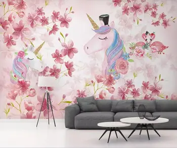 Milofi потребителски 3D тапети стенопис фламинго еднорог детска стая, всекидневна, спалня фон монтиране на украса боядисване тапети