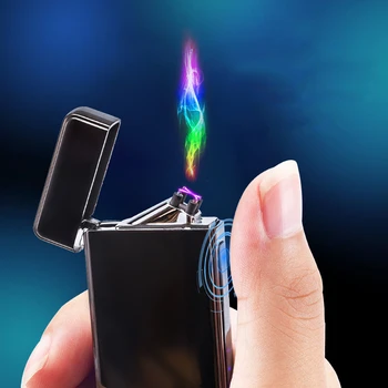 2021 Нова Двухдуговая USB Запалка Акумулаторна Електронна Запалка Led Екран Плазмен Дисплей Мощност Гръм Запалка Приспособления За Човека