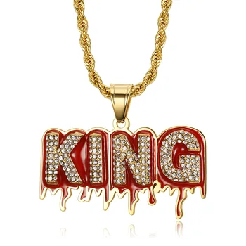 Хип-Хопа, Bling Iced Out Златен Цвят От Неръждаема Стомана KING Окачване с Букви Neckalce за Мъже Рапър Бижута Директен Доставка 3