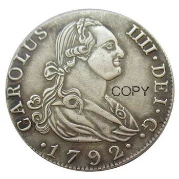Испания 4 реал - Карлос IV 1792 CAROLUS IIII.DEI.G. Със сребърно покритие копирни монети