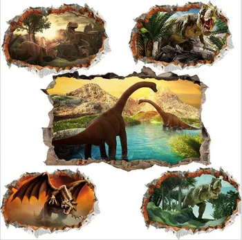 3d ярки Етикети върху Стената с Динозавром за Детска Стая, Спалня, Декориране на Дома, Стенни Картини с Животни, Художествена Стикер 