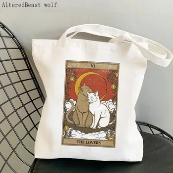 Дамски чанта за пазаруване, чанта за влюбени, чанта с принтом котка Таро, Холщовая чанта за пазаруване в стил Харадзюку, чанта за момичета, чанта-тоут, женствена чанта