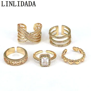 10ШТ Романтичен модерен дамски годежни пръстени, позлатени прозрачни пръстени с кристали, цирконий прости класически сватбени декорации