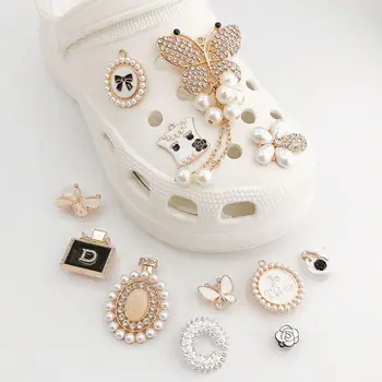 планински кристал набор от croc обувки медальони пеперуда комплект перла цвете златни Аксесоари jibz за croc сабо украси за обувки, мъжки, детски подаръци
