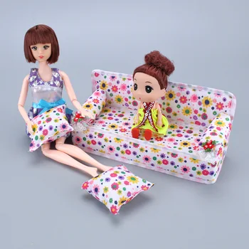 Барби Мебели Диван + 2 Възглавници, Сладки Цветове с Шарени Маргаритки Барби Аксесоари за Кухненски Мебели Барби Украса на Дома
