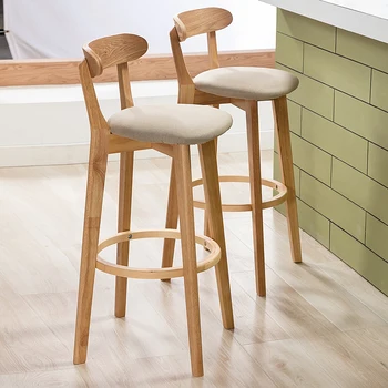 Бар столове от масивно дърво за кухня и висок плот, Модерен минималистичен стол на стол-часова табуретка бар маса стол бар стол с облегалка
