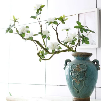 Луксозна Дълга голяма бяла клонка на Азалия, лесно придающая формата на Изкуствени цветя от изкуствени листа, коприна + пяна флорес за домашно сватбен декор