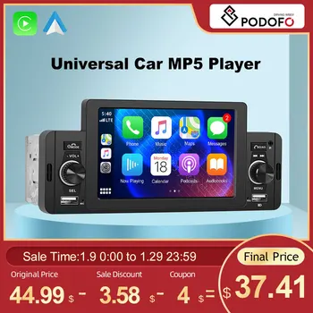 Podofo 1din CarPlay Android Авто Кола Радиоприемник1 Din MP5 Мултимедиен Плейър GPS Навигация Стерео За Toyota, Nissan VW, Peugeot