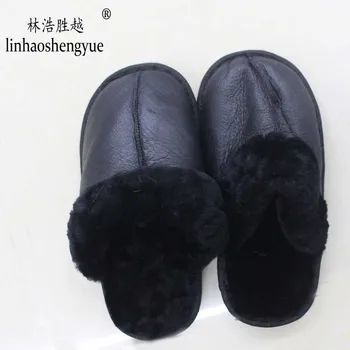 linhaoshenyue/лидер на продажбите 2020 г., дамски домашни чехли от естествена овча кожа, домашни обувки, подходяща за зимата и есента