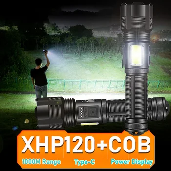 2000000LM XHP120 + COB Led Фенерче с 18650 Акумулаторна Батерия Открит Водоустойчив Мащабируем Тактически Фенер Фенер Факел