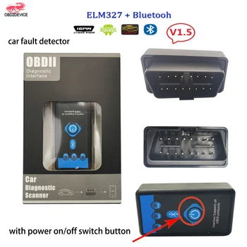 НОВ ELM327 V1.5 Bluetooth OBD2 Интерфейс Автоматичен Четец за кодове, Мини На 327 Бутон за Включване OBDII ELM 327 Диагностичен Скенер