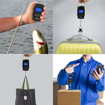 50 кг/10 грама LCD Цифров Кантар за Риболов, Багажи, Пътни Везни, Стоманени Висящи Електронни Везни с плетене на една Кука, Кухненски Везни за Измерване на 5