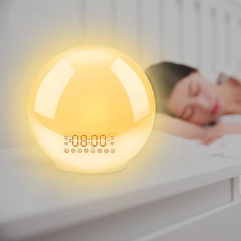 Alarm clock, да се Събуди Светлината на Цифров Повторение на Алармата лека нощ Часове на Изгрева Цветна Светлина С FM радио