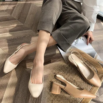 2021 г., пикантни женски обувки-лодка от лачена кожа с остри пръсти на блок ток 5 см, вечерни обувки с отворен гръб, пикантни женски обувки-лодка