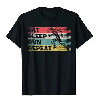 Реколта Ретро Eat Sleep Run Повторение На Забавен Бягане Бегач Подарък Тениска Купони Мъжки Тениски Обикновени Памучни Тениски Всеки Ден