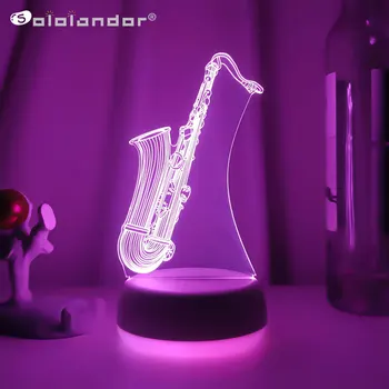 Нов 3d Иллюзионный Детски лека нощ Музикален Инструмент Led Сензорен екран Сензор за Промяна на Цвета на нощна светлина, за Декора на Помещението Лампа Саксофон