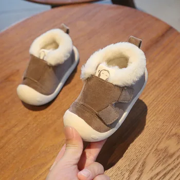 Зимни обувки за бебета, Топли Плюшени Зимни Обувки за малки Момичета и Момчета, Нескользящие бебешки Обувки с мека подметка, Удобни обувки за Деца