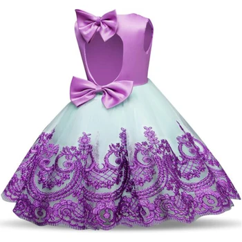 Дантелено Рокля-пакет с отворен гръб За малки момичета и Голям Лък За Деца, Елегантни Рокли на Принцеси За Сватбени партита, Детски Коледно Облекло 0