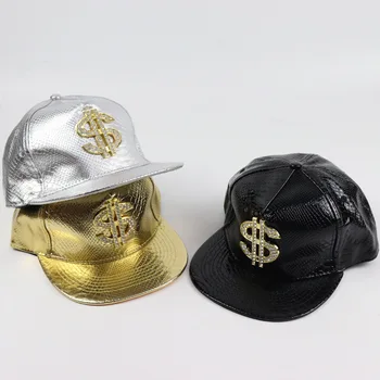 Мъжки и дамски Кожени шапки в стил хип-хоп с метално покритие във формата на знака на Долара, бейзболни шапки в стил киберпънк от изкуствена кожа на Алигатор с плоска периферия, бейзболни шапки възстановяване на предишното положение