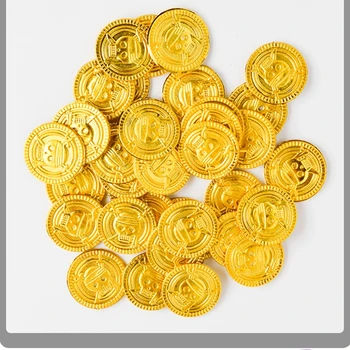 50шт пластмасов pirate златна монета Хелоуин детски рожден ден украса фалшиви златни съкровища вечерни аксесоари подарък за децата полза