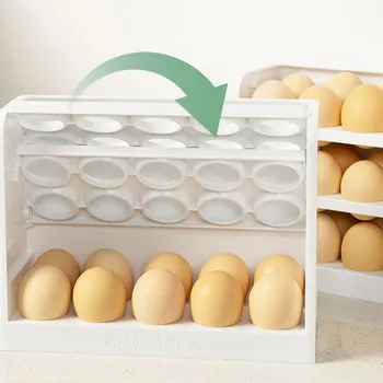 30 Мрежи Титуляр За Яйца 3-Слойный Кутия За Съхранение На Яйца Контейнери За Съхранение На Пресни Продукти С Кухненски Хладилник Капака На Контейнер За Съхранение На Яйца 4