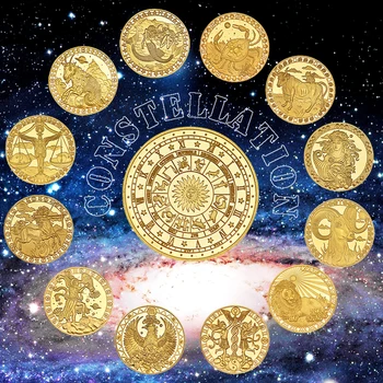 WR Дванадесет Съзвездия на Зодиака Позлатен са подбрани Монета Оригинални Възпоменателни Монети Предизвикателство Монета Празничен Подарък за Деца